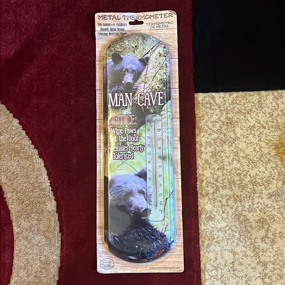 Man Cave Bear Metal Thermometer FIRM NO OFFER